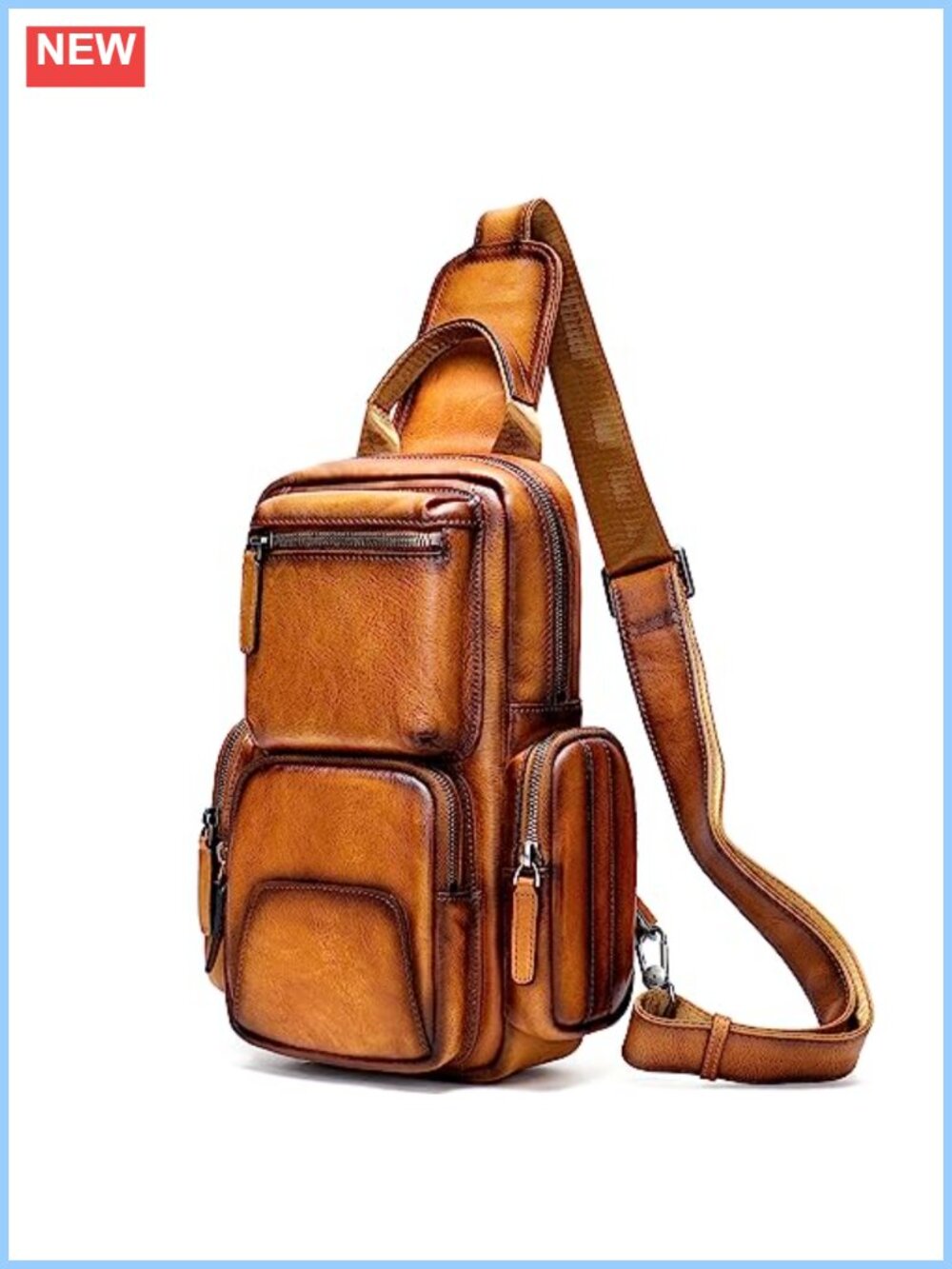 Genuine Leather Sling Bag Crossbody Shoulder Backpack Travel Hiking Daypack
